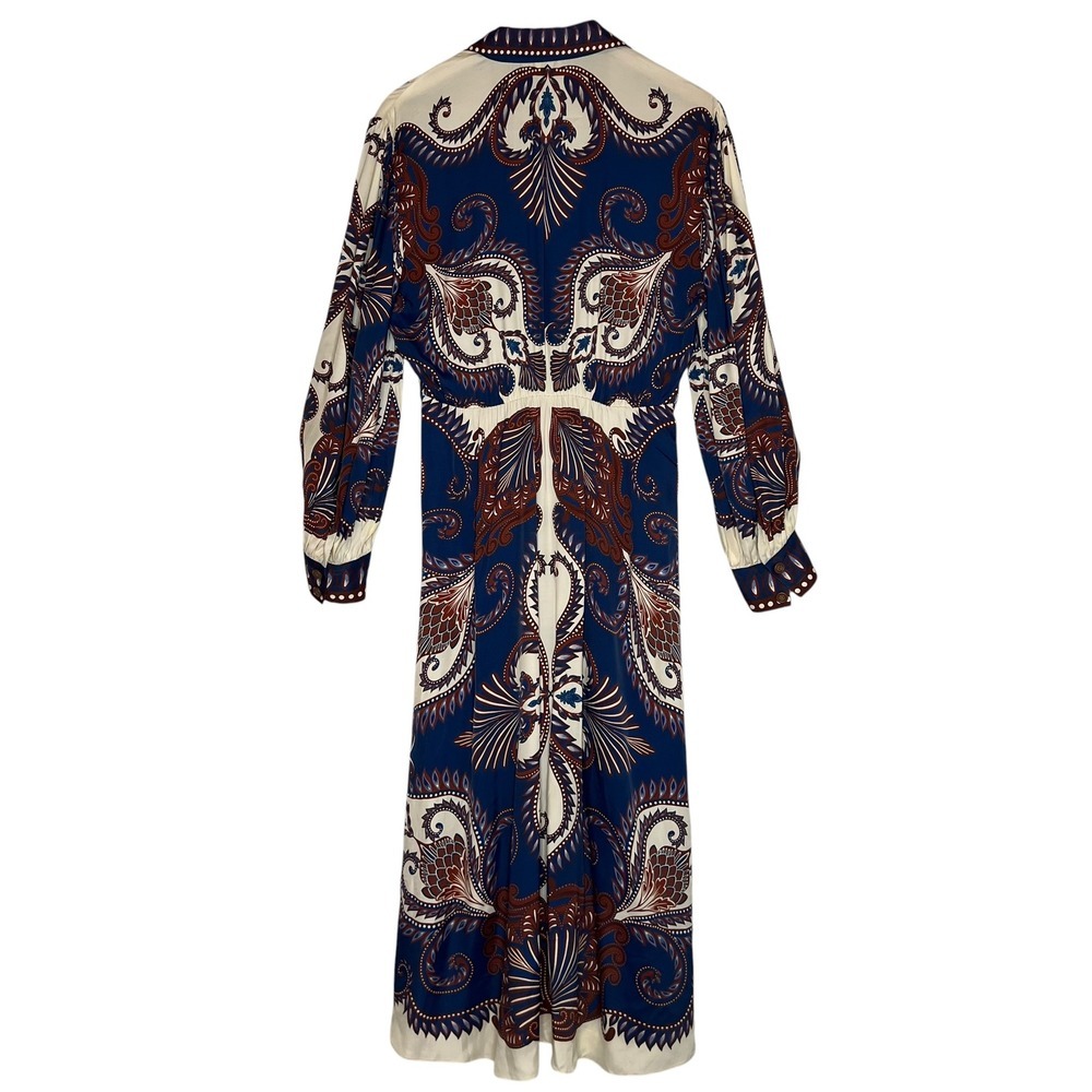 Farm Rio Blue Arabesque Scarf Long Sleeve Button Shirt Midi Dress SZ S - Picture 3 of 16